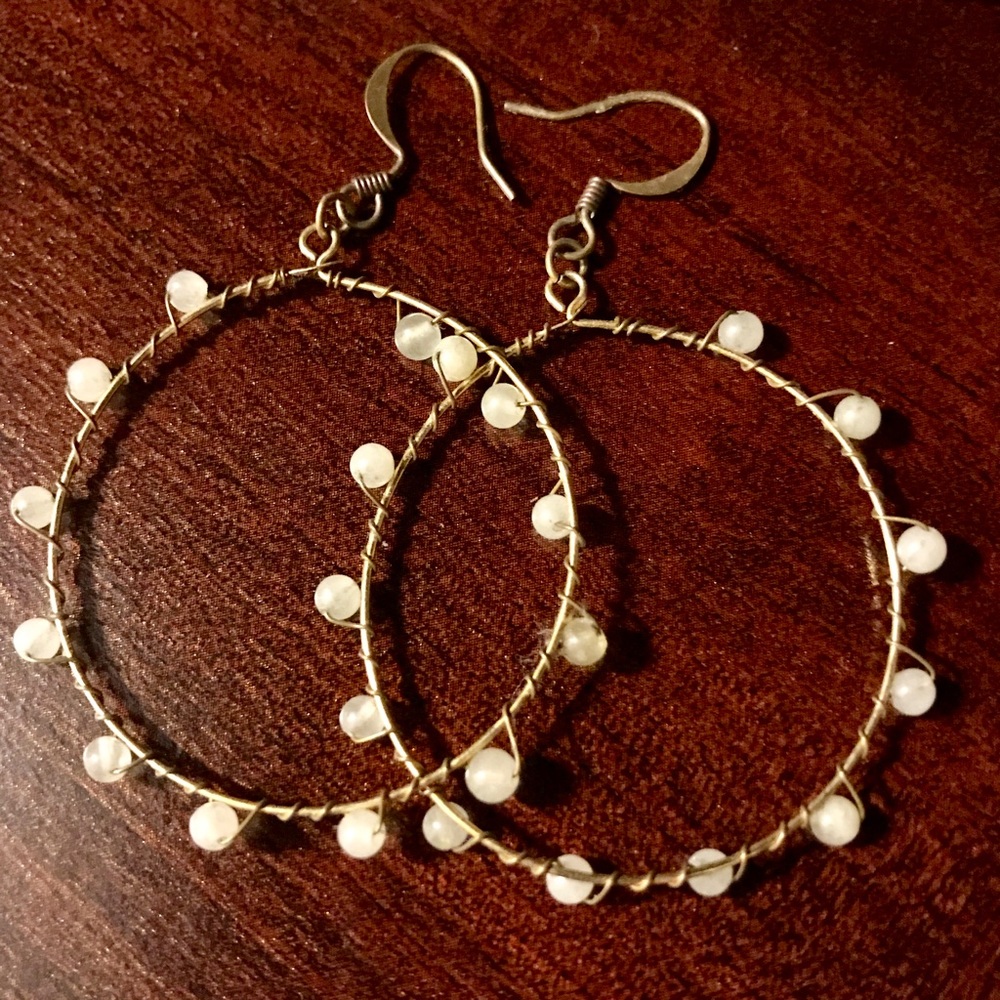 Beaded Drop Hoop Dangle Earrings